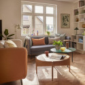 Canapé 2 places vintage bicolore orange et beige JANEIRO