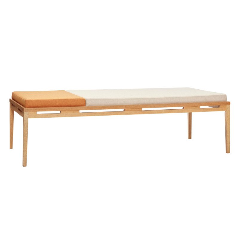 Banc large scandinave en tissu bicolore orange et beige BAKOU