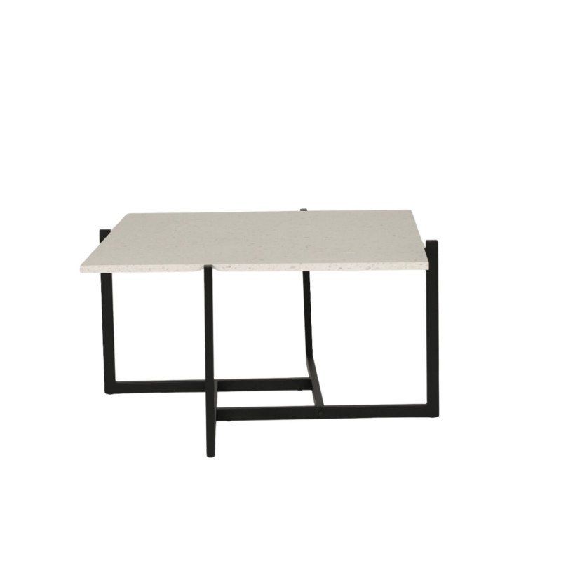 Table basse plateau terrazzo blanc et métal noir LOXIA