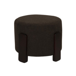 Pouf moderne en tissu bouclé et bois gris foncé CODY