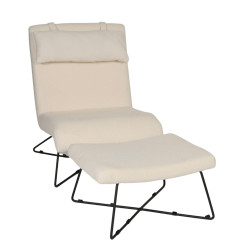 Fauteuil en tissu bouclé blanc avec repose-pieds FLIN