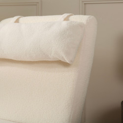 Fauteuil en tissu bouclé blanc avec repose-pieds FLIN