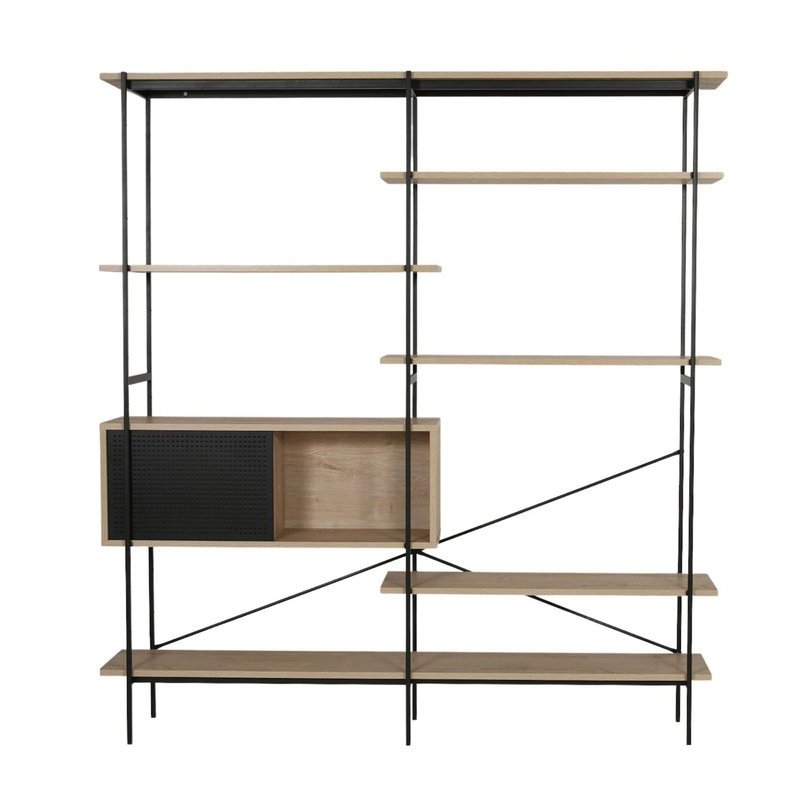 Etagère design en bois et métal noir avec placard ULKA