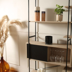 Etagère design en bois et métal noir avec placard ULKA