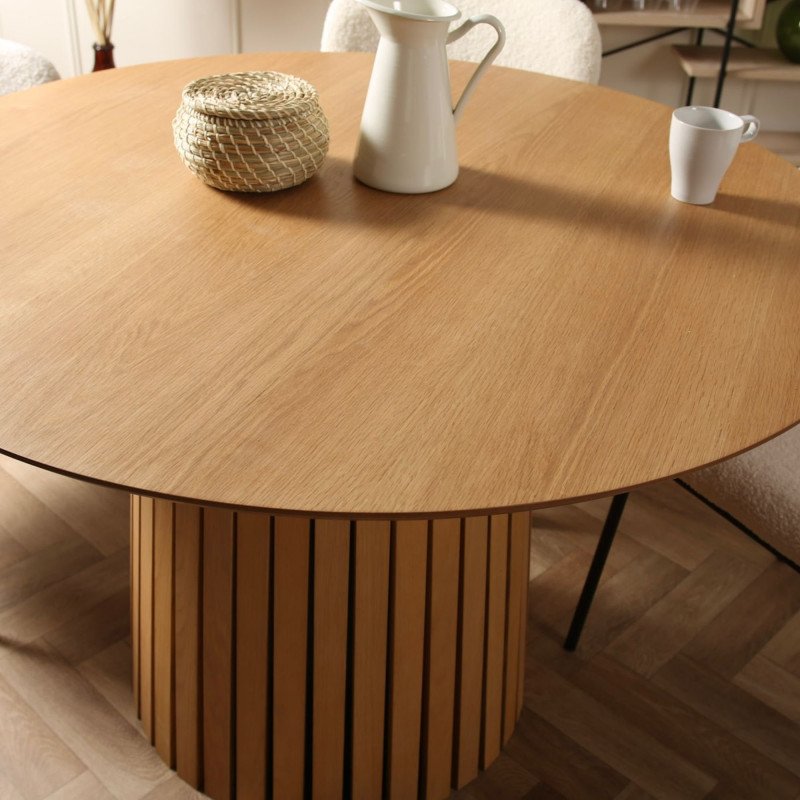 Table à manger ronde 120cm en bois pied central TIANA