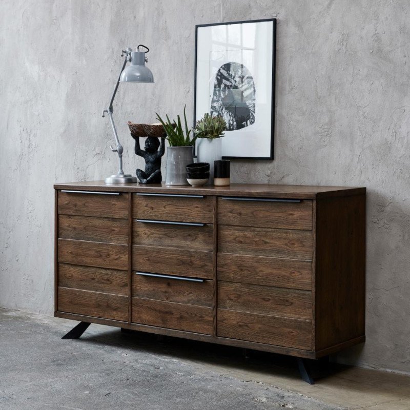 Buffet bas rustique en bois marron 3 sections KIERON