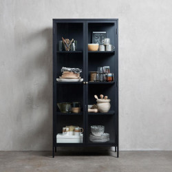 Buffet haut élégant en métal noir et portes vitrées 190cm MERLIN