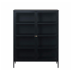 Buffet haut élégant en métal noir et portes vitrées 140cm MERLIN