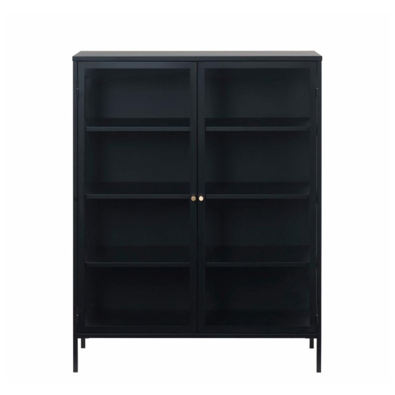 Buffet haut élégant en métal noir et portes vitrées 140cm MERLIN