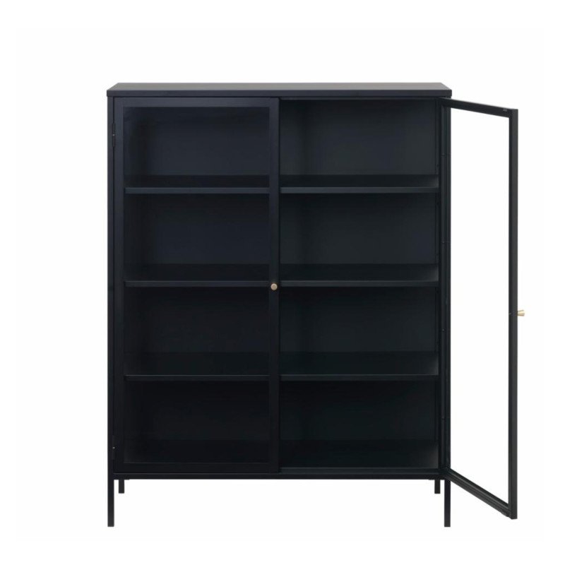 Buffet haut élégant en métal noir et portes vitrées 140cm MERLIN