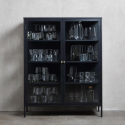 Buffet haut élégant en métal noir et portes vitrées 140cm MERLIN