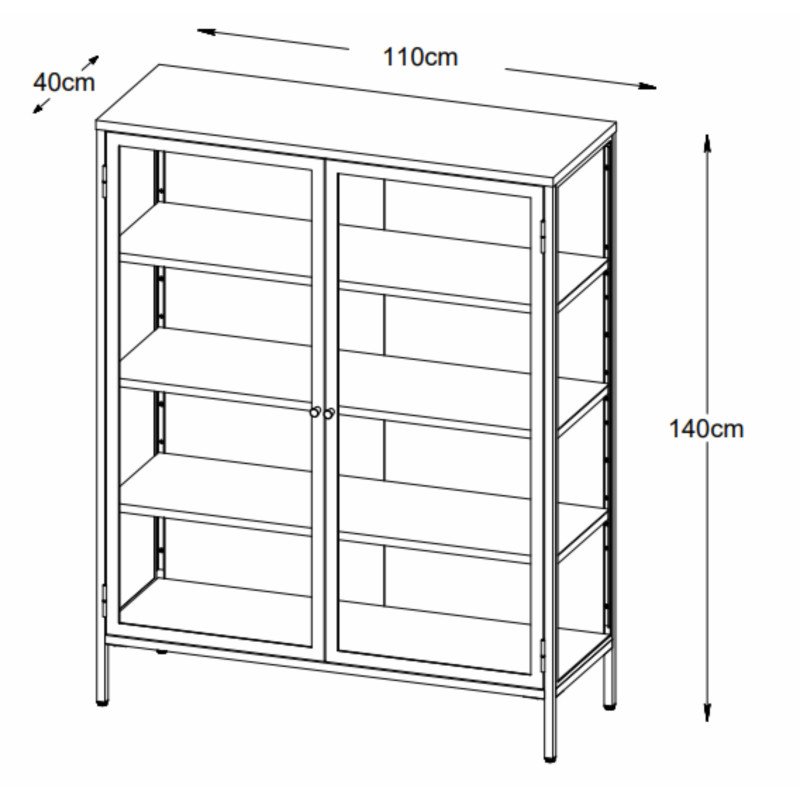 Buffet haut élégant en métal noir et portes vitrées 140cm MERLIN