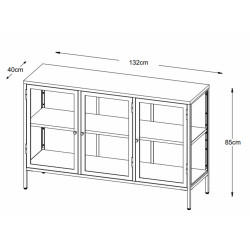 Buffet bas élégant en métal noir 3 portes vitrées MERLIN