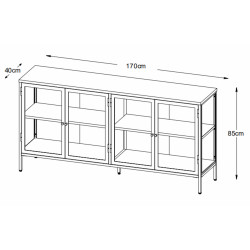 Buffet bas élégant en métal noir 4 portes vitrées MERLIN