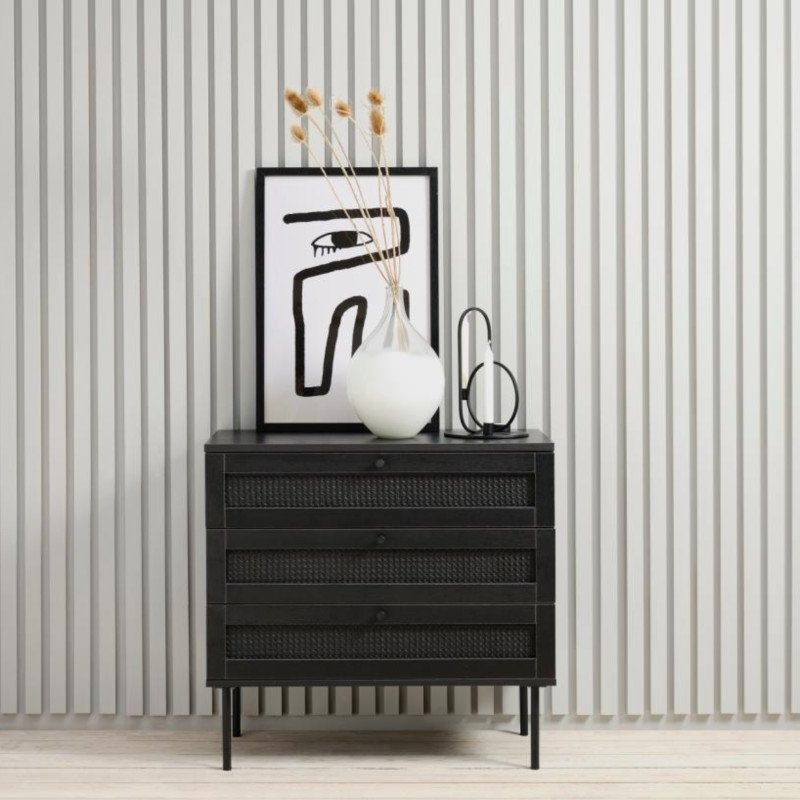 Commode moderne en bois et métal noir 3 tiroirs TUVALU