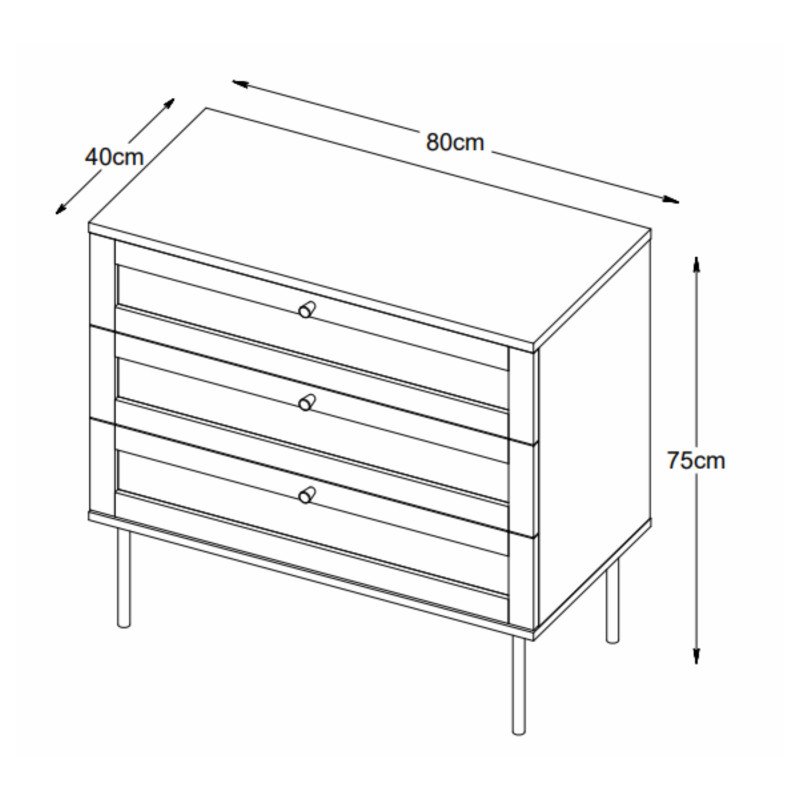 Commode moderne en bois et métal noir 3 tiroirs TUVALU