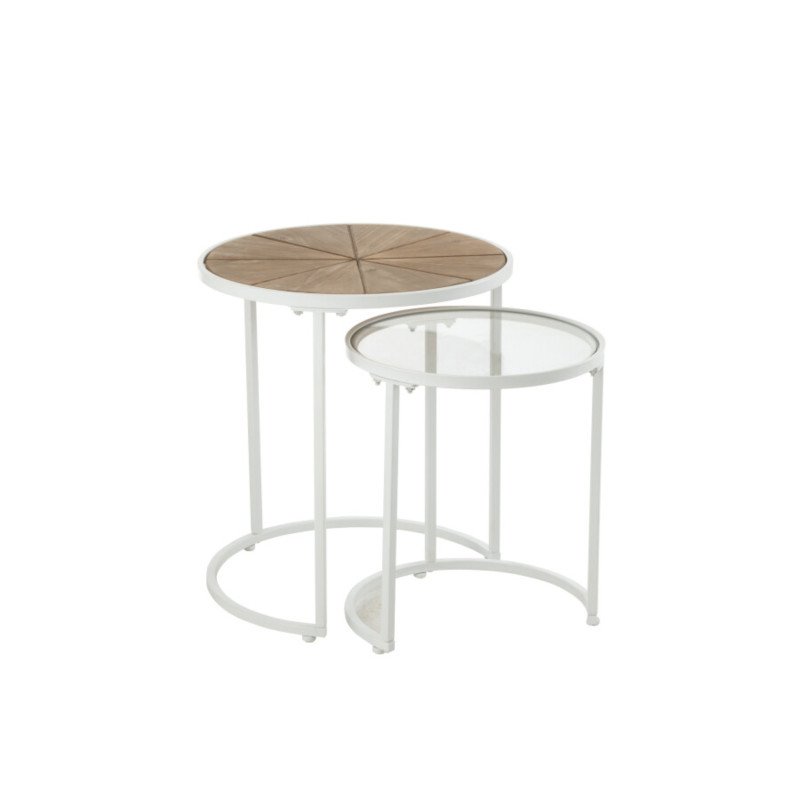 Set de 2 tables d'appoint en métal blanc et bois MARGOT