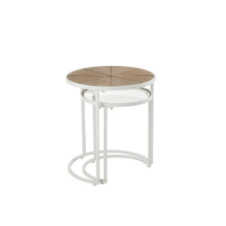 Set de 2 tables d'appoint en métal blanc et bois MARGOT