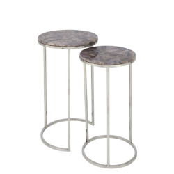 Set de 2 tables d'appoint rondes effet marbre MAEVI