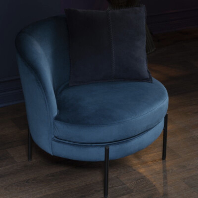 Fauteuil moderne arrondi en velours bleu TOOX