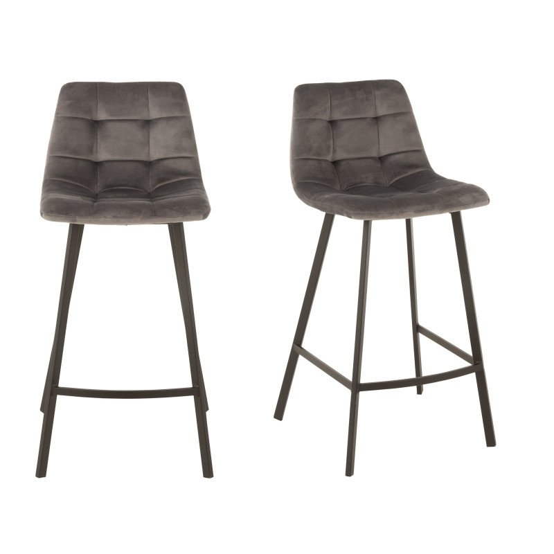 Lot de 2 tabourets modernes en velours gris GABAN