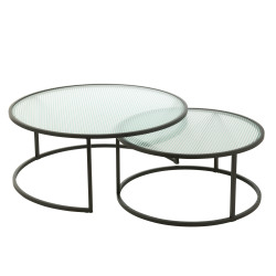 Set de 2 tables basses gigognes rondes en verre SALOA