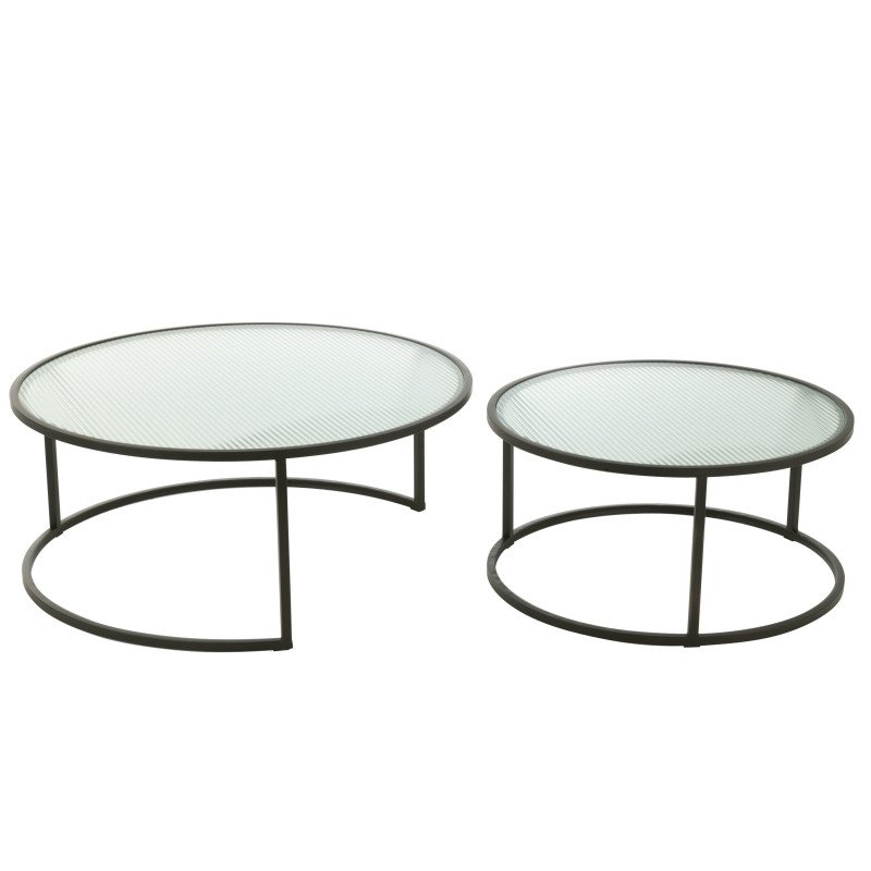 Set de 2 tables basses gigognes rondes en verre SALOA