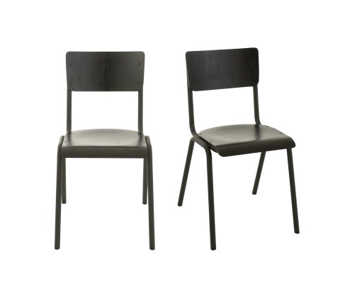 Lot de 2 chaises rétro en métal et bois noir NUISA