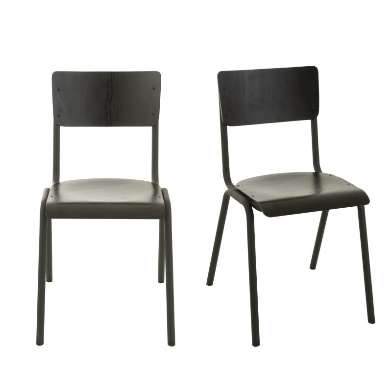 Lot de 2 chaises rétro en métal et bois noir NUISA