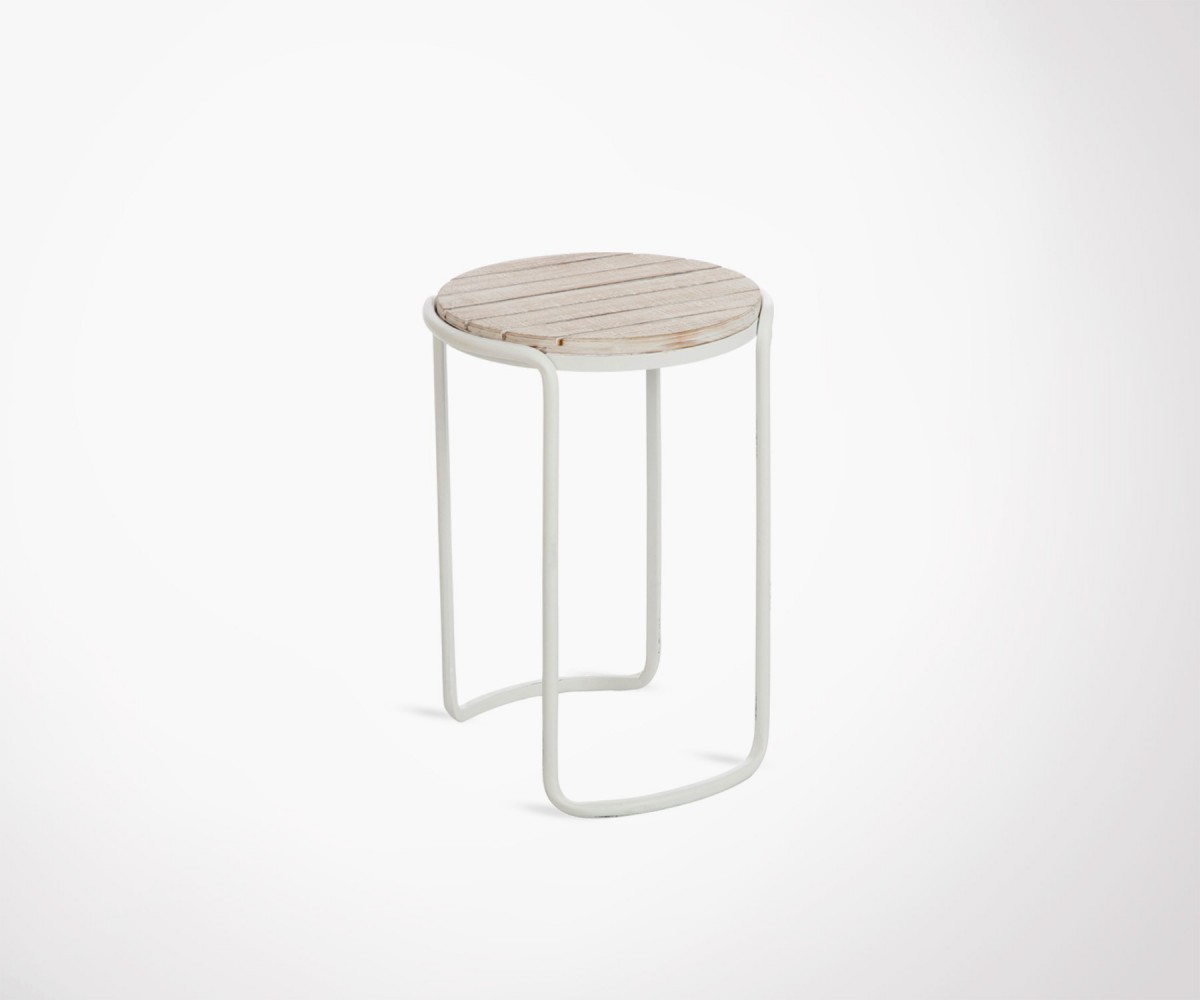 Modern Design Side Table 46cm With White Metal Feet And Wooden Top Table D Appoint Métal Blanc Plateau Bois Cérusé Sealen Loading Zoom