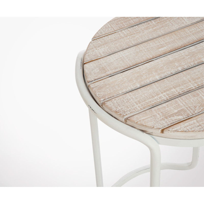 Modern Design Side Table 46cm With White Metal Feet And Wooden Top Table D Appoint Métal Blanc Plateau Bois Cérusé Sealen