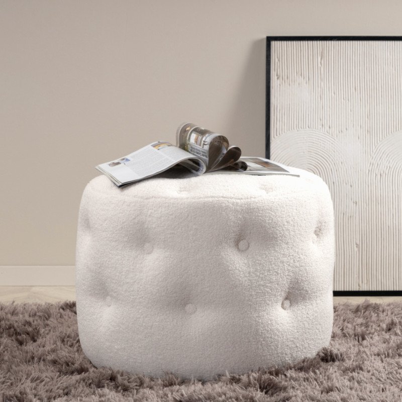 Pouf en tissu bouclé blanc BEGIA