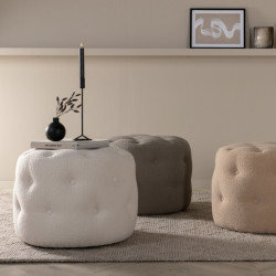 Pouf en tissu bouclé blanc BEGIA