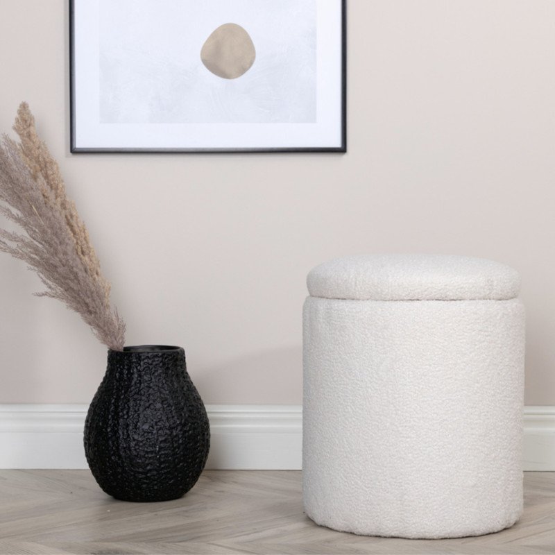 Pouf en tissu bouclé blanc LIPYA