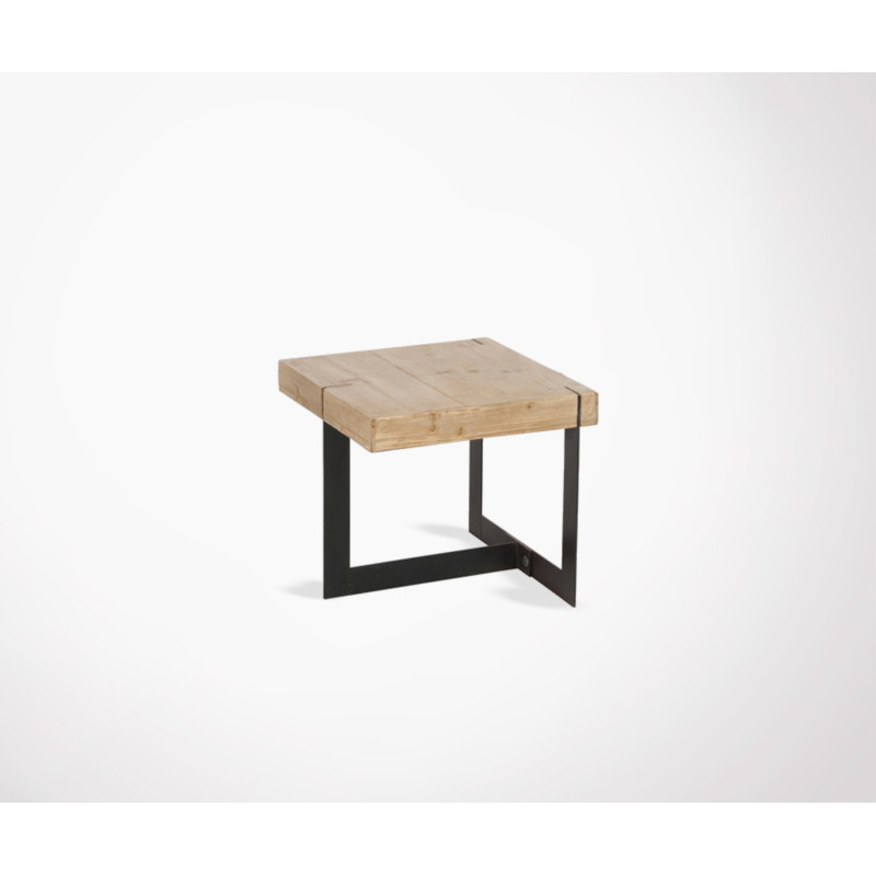 Small 50cm Coffee Table With Top Solid Wood And Black Metal Feet Pee Table Be Bois Mif Et Métal Cornyco