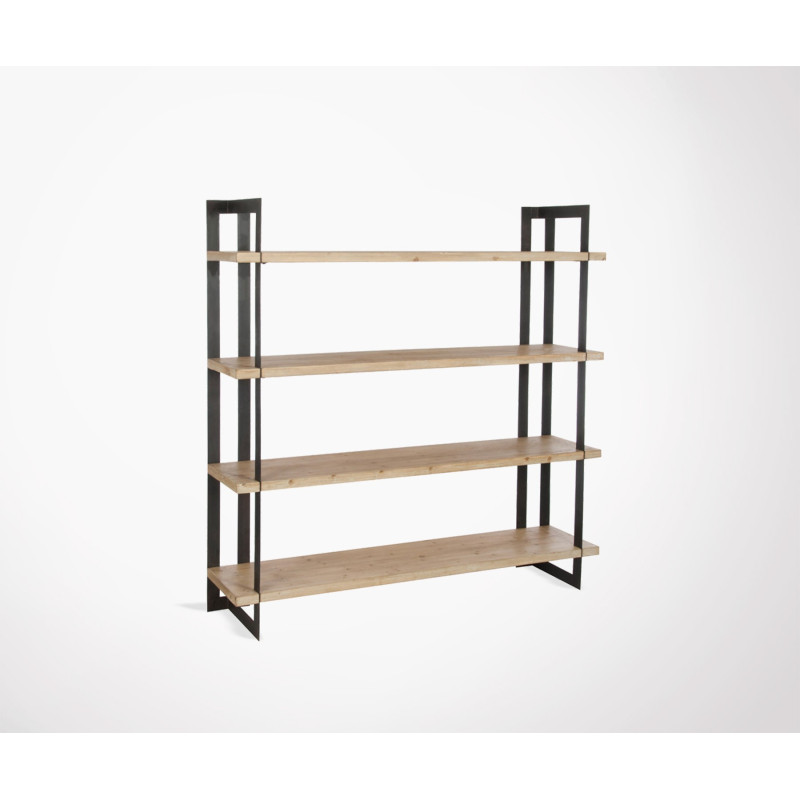 Large Design Shelf Solid Wood Boards And Black Iron Shade Étagère 4 Planches Bois Massif Et Métal Cornyco