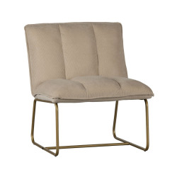 Fauteuil contemporain pieds doré assise tissu côtelé beige EDWARD