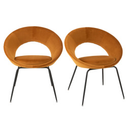 Chaise design dossier arrondi tissu ochre style moderne pieds métal