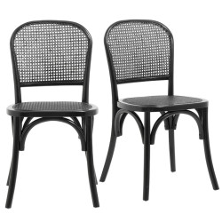 Lot de 2 chaises rétro en cannage noir MEDINA, tendance actuelle