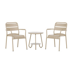 Set de 2 chaises + table d'appoint en métal beige LIATO