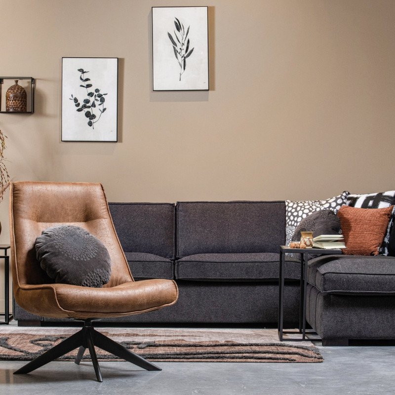 Fauteuil lounge style rétro en simili cognac FERNANDO, top tendance