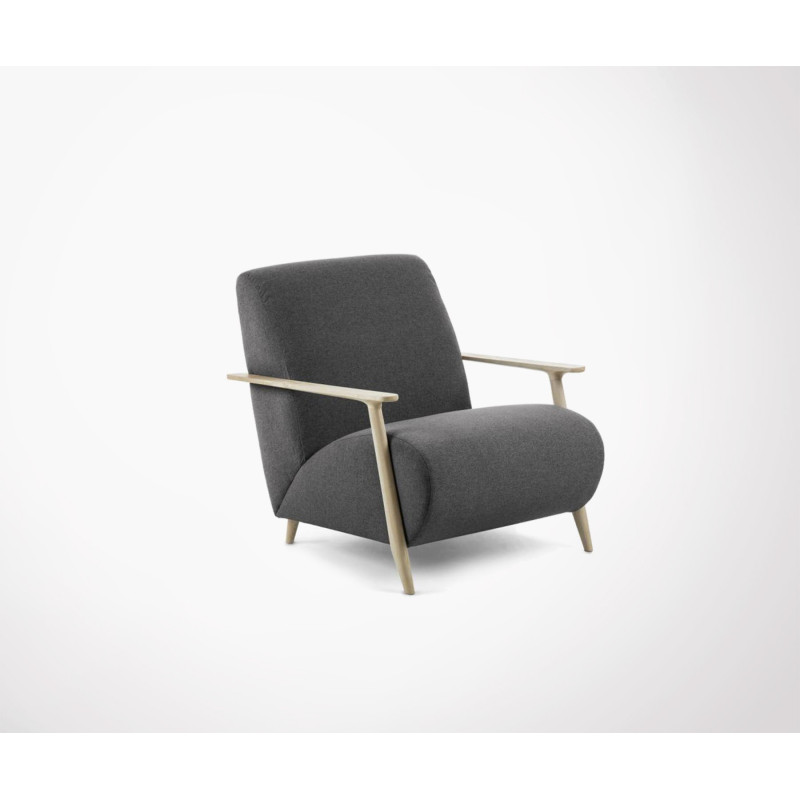 fauteuil design ethnique bohème tissu gris et bois de frêne