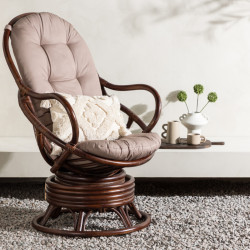 Fauteuil d'extérieur en rotin marron avec coussin TORI