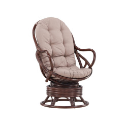 Fauteuil d'extérieur en rotin marron avec coussin TORI