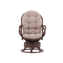 Fauteuil d'extérieur en rotin marron avec coussin TORI