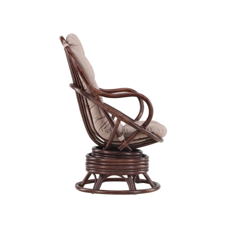 Fauteuil d'extérieur en rotin marron avec coussin TORI