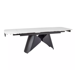 Table à manger extensible 160 + 80 cm, plateau en céramique blanc mat MARINA
