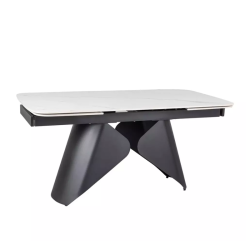 Table à manger extensible 160 + 80 cm, plateau en céramique blanc mat ARMANDO