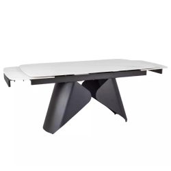 Table à manger extensible 160 + 80 cm, plateau en céramique blanc mat ARMANDO