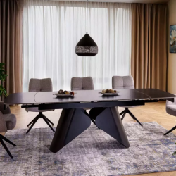 Table à manger extensible 160 + 80 cm, plateau en céramique noir mat ARMANDO